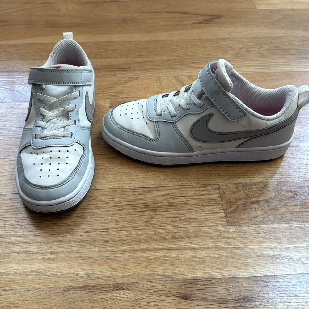 Nike Kids White and Light Gray Hook-and-Loop Sneakers